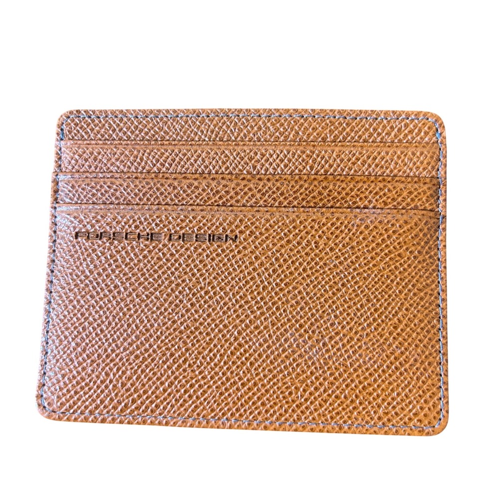 Porsche Design Card Holder Wallet Cognac Brown Textured Leather Slim Italy